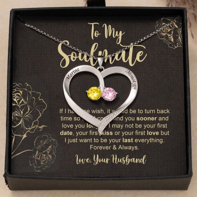 Personalised To My Soulmate Name Birthstone Heart Necklace Anniversary Valentine's Day Gifts For Girlfriend Wife Her