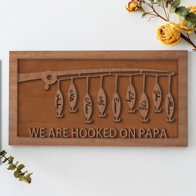 Handmade Personalised Fishing Trip Gift Hooked on Grandpa Papa Dad Father's Day Birthday Sign For Him