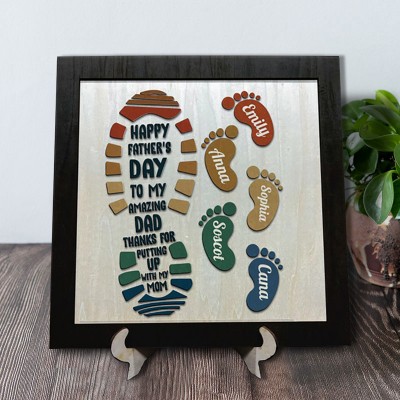 Personalised Dad Footprint Family Sign With Names Fathers Day Gift