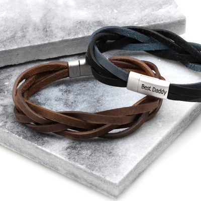 Personalised Men Leather Wrap Engraved Bracelet