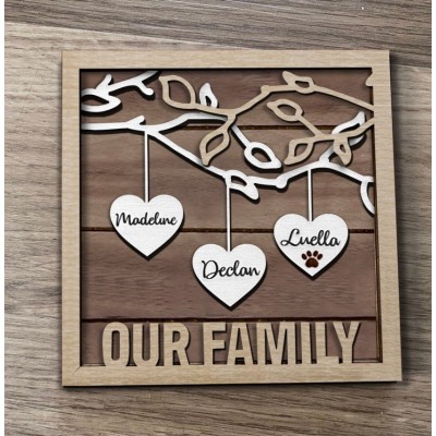 Gift Idea for Mum Grandma Wife Personalised Wood Family Tree Sign Christmas Gift