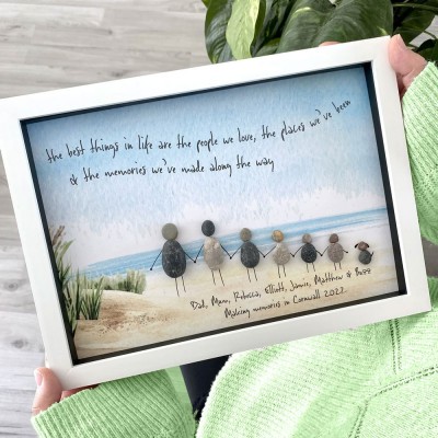 Personalised Family Seaside Beach Pebble Art Picture Frame Mothers Day Birthday Gift 