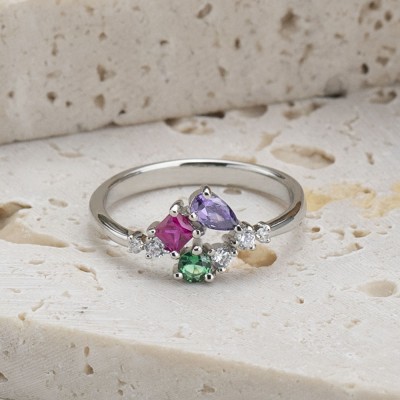 Personalised Round Drop Square Birthstone Ring Gift For Her Mum Nana Wife