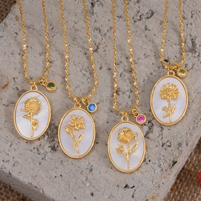 Personalised Birth Month Flower Necklace With Birthstone Design Unique Birthday Gift For Wife Family Gift For Mum Best Gift For Her