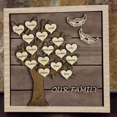 Personalised Wood Family Tree Sign with Engraved Names Christmas Gift