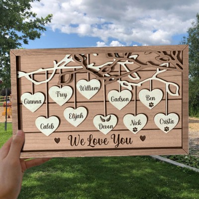 Christmas Gift Personalised Family Tree Sign We Love You Gift for Mum Grandma