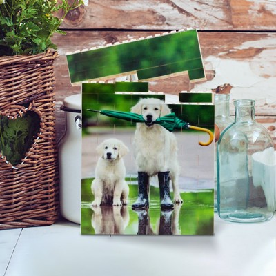 Personalised Building Brick Photo Block with Pet Photo Christmas Family Gift