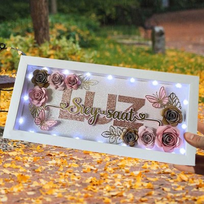 Personalised Paper Rose Shadow Box Name Frame Wedding Anniversary Gift for Wife Valentine's Day Gift for Girlfriend