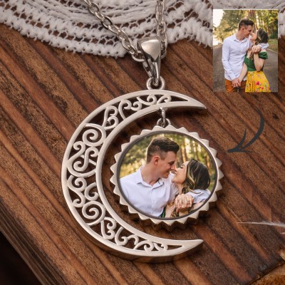 Love Gift for Her Personalised Photo Necklace Sun & Moon Gifts for Girlfriend Wife Valentine's Day Anniversary Gift