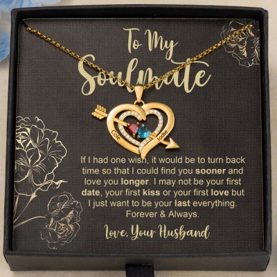Personalised To My Soulmate Name Birthstone Heart Shaped Necklace Love Valentine's Day Gifts For Wife Soulmate Her