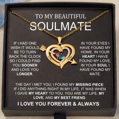 Personalised To My Beautiful Soulmate Cupid Arrow Birthstone Necklace Gift Ideas for Girlfriend Anniversary Gifts for Wife Birthday Gift
