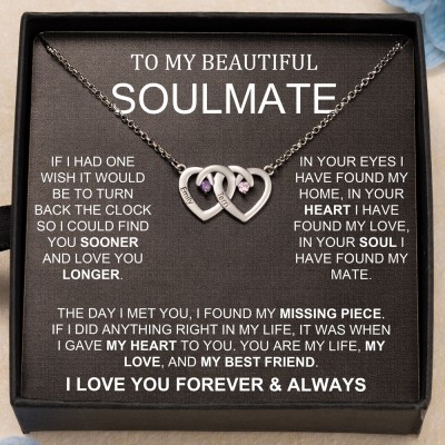 To My Soulmate Personalised Heart Shaped Birthstone Couple Necklace Anniversary Gift for Wife Gift Ideas for Girlfriend