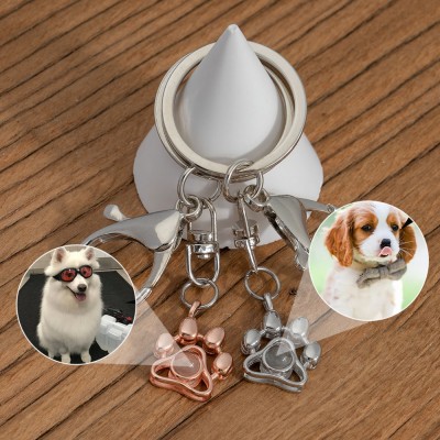 Personalised Pet Paw Pendant Photo Projection Keychain Memorial Gift For Pet Lovers