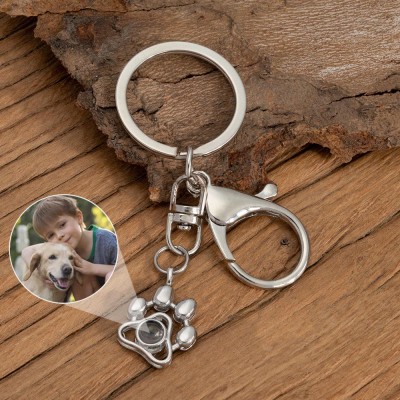 Personalised Pet Memorial Photo Projection Paw Pendant Keychain Christmas Memorial Gift