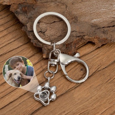 Personalised Pet Paw Pendant Photo Projection Keychain Memorial Gift For Pet Lovers