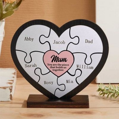 Personalised Heart Shaped 1-16 Names Mum You Are the Piece that Holds Us Together Puzzle Pieces Name Sign Mother's Day Gift