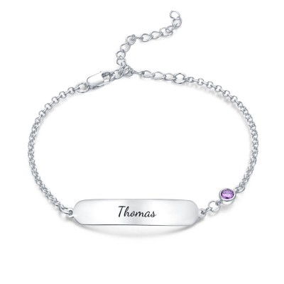 Personalised Bracelet Classic Engravable Baby Bracelet with Birthstone