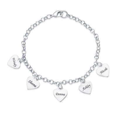 Personalised Bracelet with 1-8 Custom Heart Charms