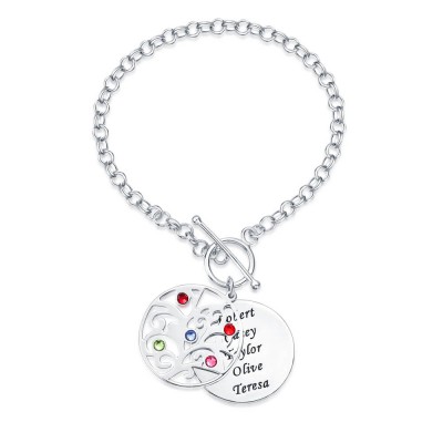 Personalised Charm Bracelet with 1-5 Names & Birthstone