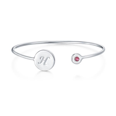 Engravable Birthstone Signet Sterling Silver Cuff Bracelet