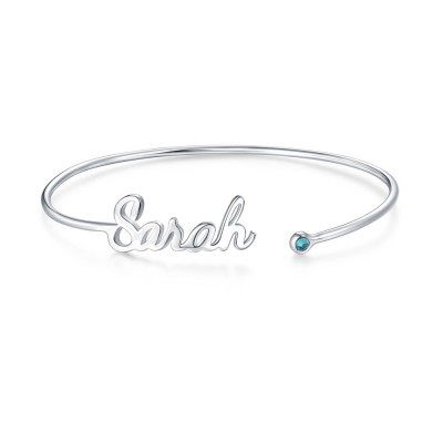 Personalised Name Bangle with Birthstone
