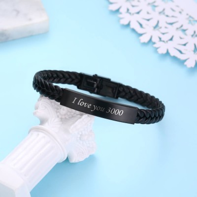 Custom Personalised Engraved Leather Bracelet Braided Leather Bracelet