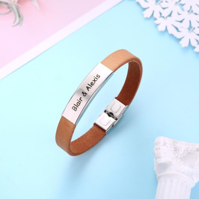 Personalised Leather Bracelet with Engraved Bar