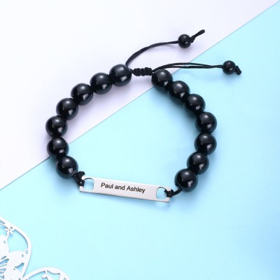 Custom Beads Bracelet With Engraved Bar
