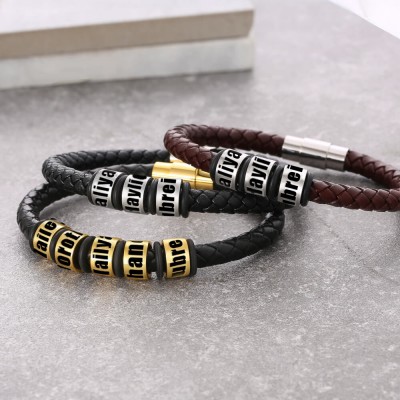 Personalised Brown Leather Bracelet With 1-10 Beads