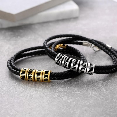 Braided Leather Bracelet with Small Custom Beads 