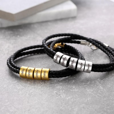 Braided Leather Bracelet with Small Custom Beads 