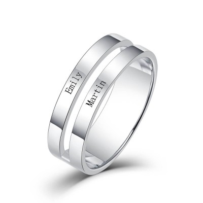 S925 Sterling Silver Personalised Engraved Name Promise Ring For Couples 2 Names