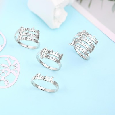 S925 Sterling Silver Personalised 1-4 Name Ring