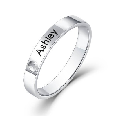 S925 Sterling Silver Personalised Name Ring With Birthstone