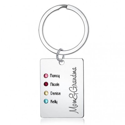 Personalised Engraving 1-4 Names with Birthstone Keychain Gift For Mom and Grandma