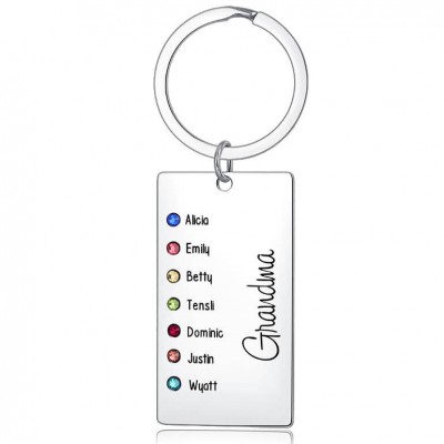 Personalised Engraving 5-8 Names with Birthstone Keychain Gift For Mom and Grandma