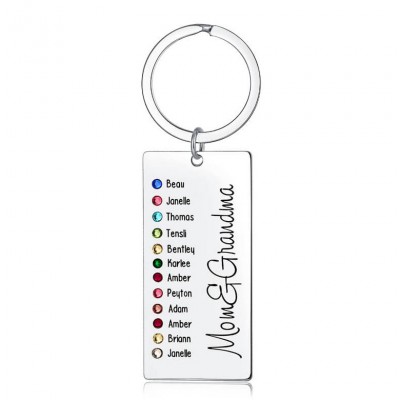 Personalised Engraving 9-13 Names with Birthstone Keychain Gift For Mom and Grandma