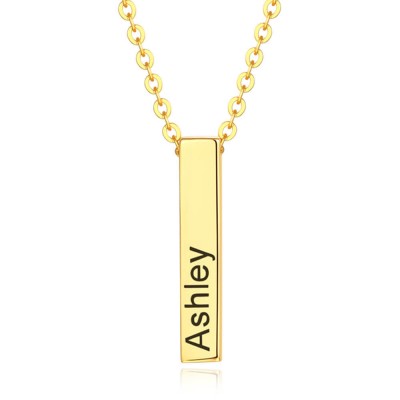 18K Gold Plating Personalised 1-3 Engraved Bars Engravable Vertical 3d Bar Necklace