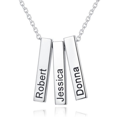 Silver Personalised Engravable Vertical 3d Bar Necklace with 1-3 Engraved Bars