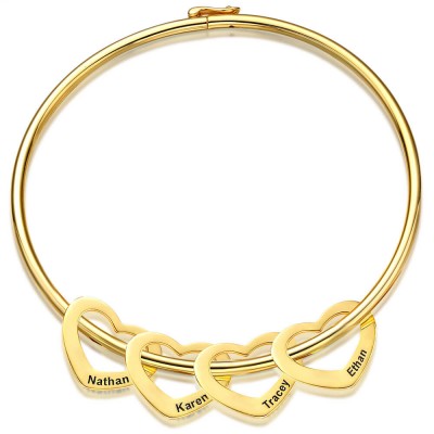 18K Gold Plating Personalised Bangle Bracelet with 1-10 Charms Custom Bracelet for Her - Customized Charm Bracelet