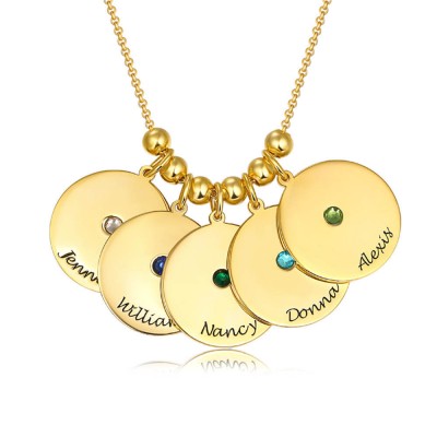 18K Gold Plating Personalised 1-10 Engravable Disc Charms Necklace Birthstone Necklace