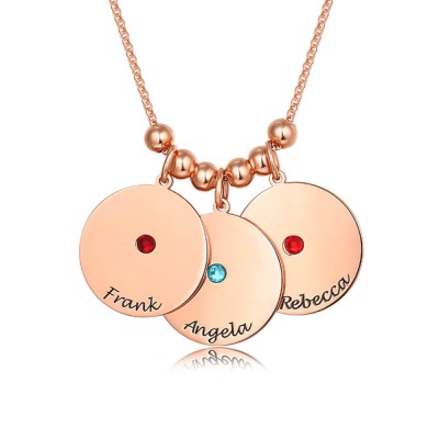 18K Rose Gold Plating Personalised 1-10 Engravable Disc Charms Necklace Birthstone Necklace