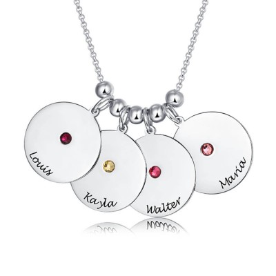 Silver Personalised 1-10 Engravable Disc Charms Necklace Birthstone Necklace