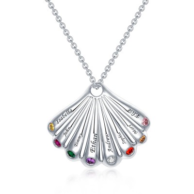 Personalised Shell Pendant Necklace With 1-9 Birthstones and Engravings