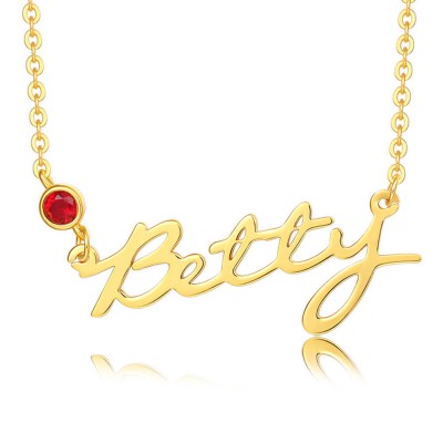 18K Gold Plating Personalised Name Necklace With Birthstone for Her