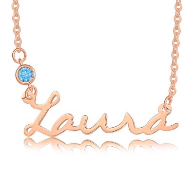 18K Rose Gold Plating Personalised Silver Name Necklace With Birthstone for Her