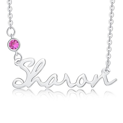 Personalised Silver Name Necklace With Birthstone for Her