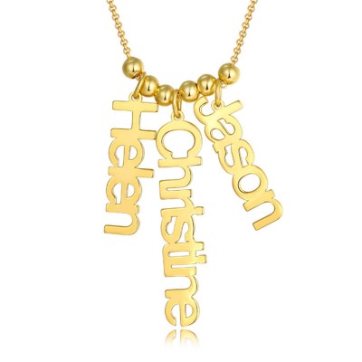 18K Gold Plating Personalised Vertical Name Necklace With 1-4 Name Pendants