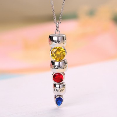 Personalised Dorp Birthstone Engraved Necklace With 1-6 Birthstones and Engravings