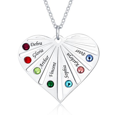 Silver Personalised Necklace 1-8 Engravings and Birthstones Designs Engraved Birthstone Necklace